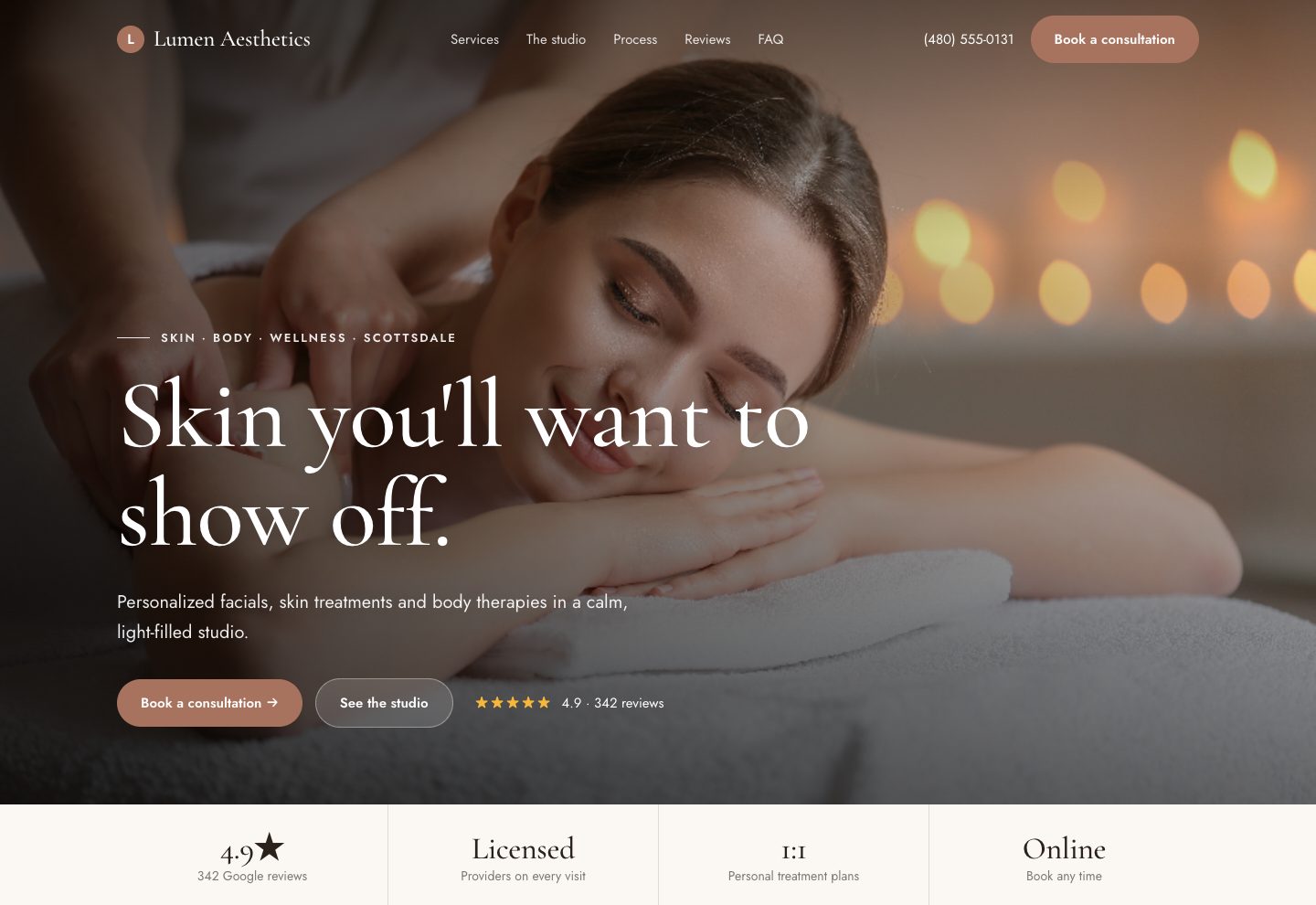 Lumen Aesthetics website concept